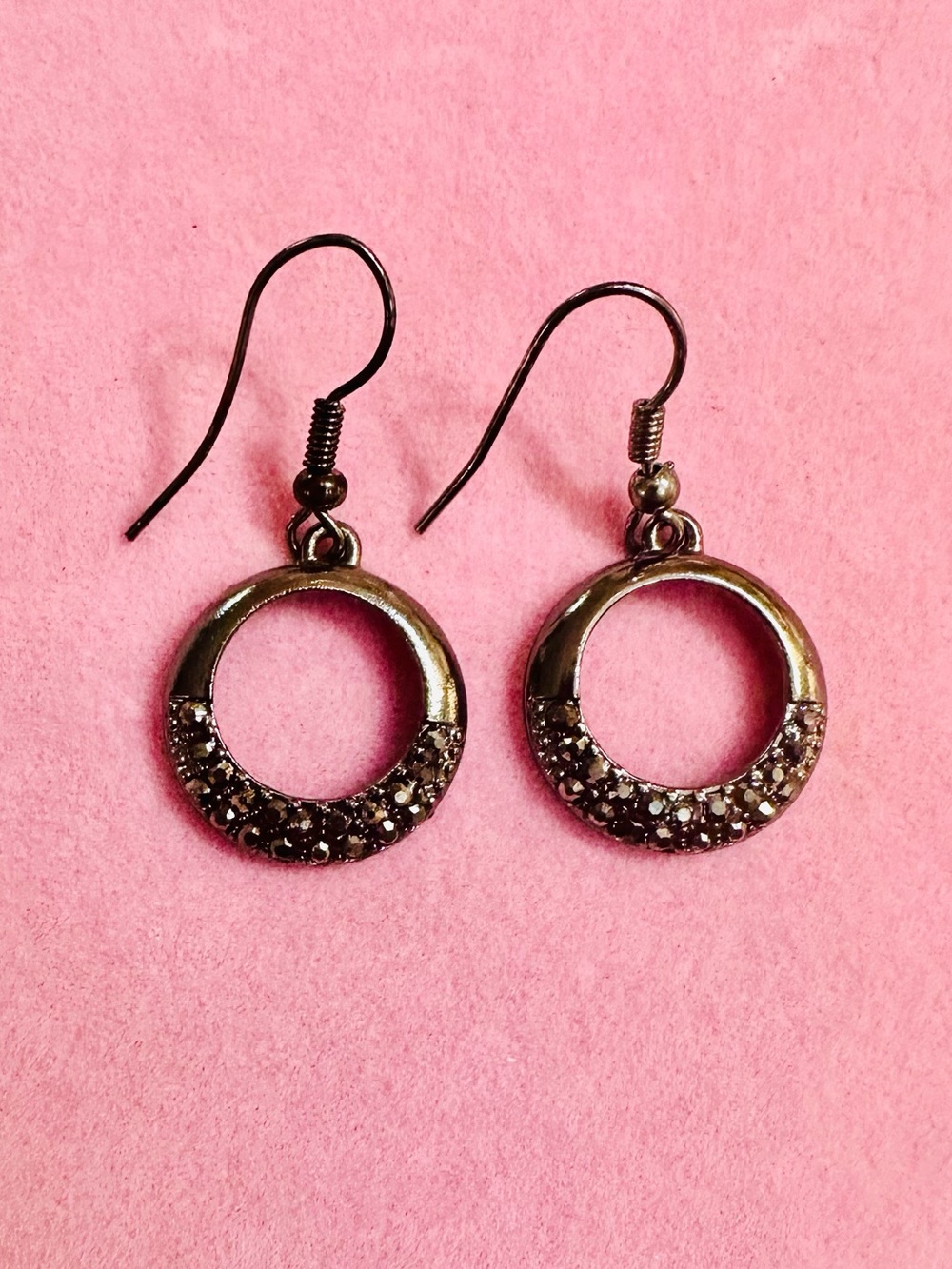Gunmetal Rhinestone Circle Dangle Earrings NWT